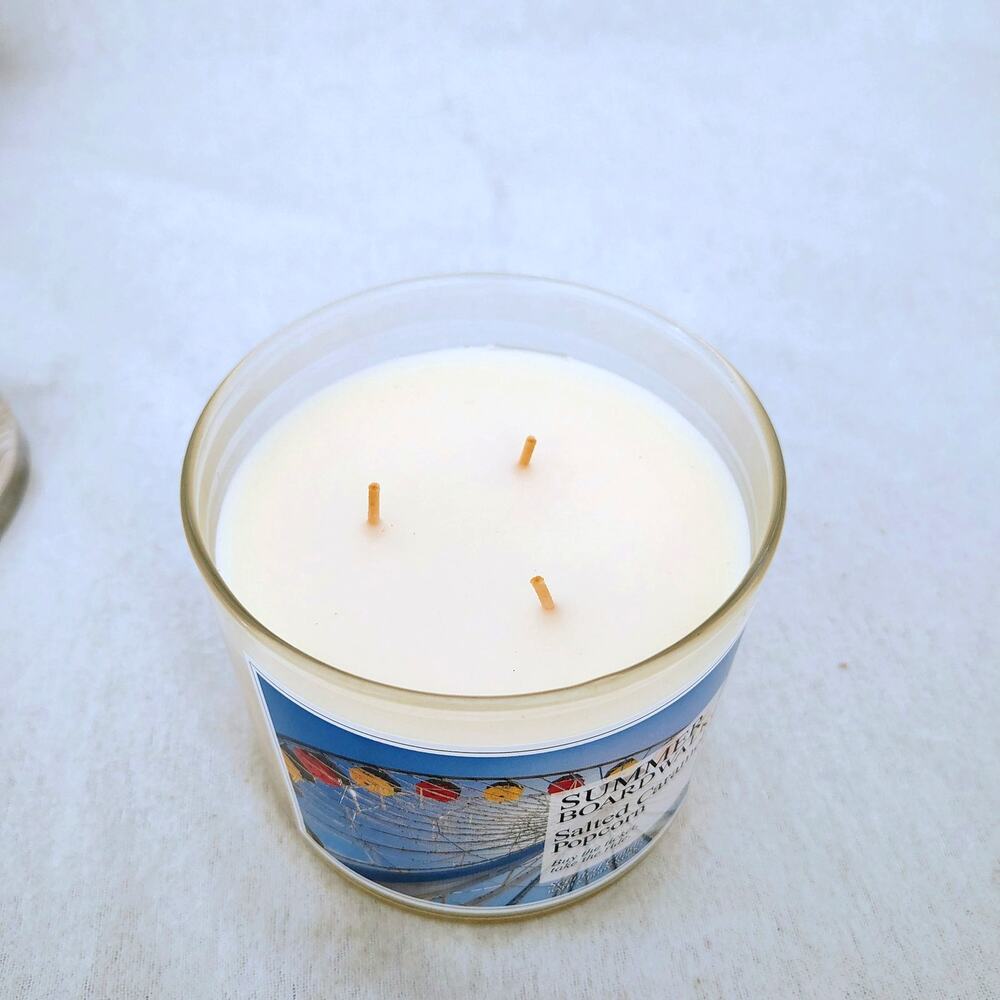 Bath & Body Works Summer Boardwalk Salted Carmel Popcorn Candle 3 Wick Jar NEW - Picture 2 of 4